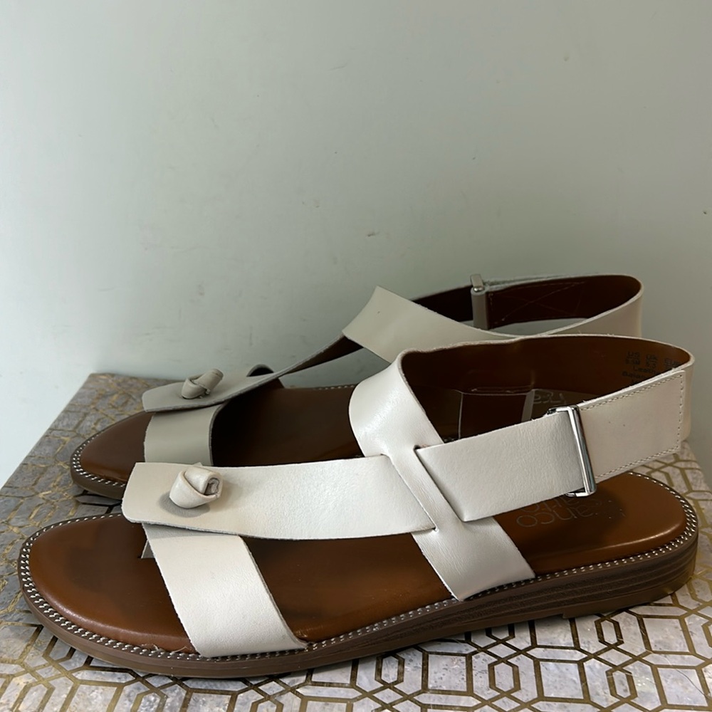 Franco Sarto Glenni Leather Adjustable Strap Slingback Flat Sandals Women sz 8.5 - Picture 3 of 7